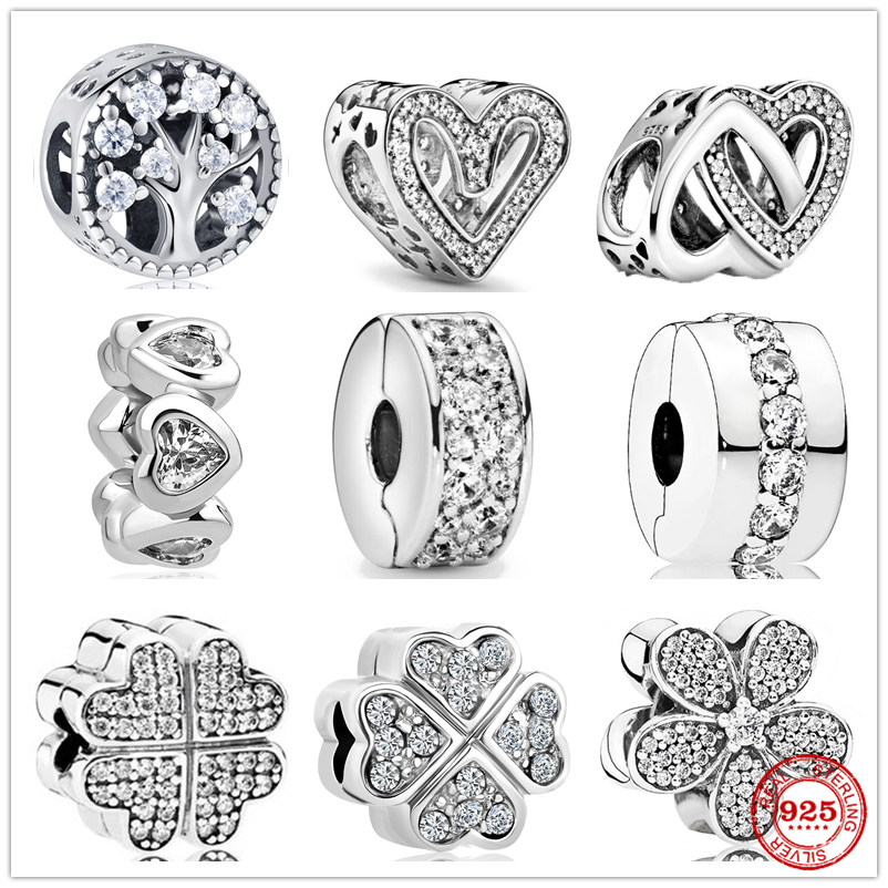 New 925 Sterling Silver Sparkling Freehand Heart Entwined Hearts Charm Bead Fit Original Pandora Bracelet DIY Jewelry For Women