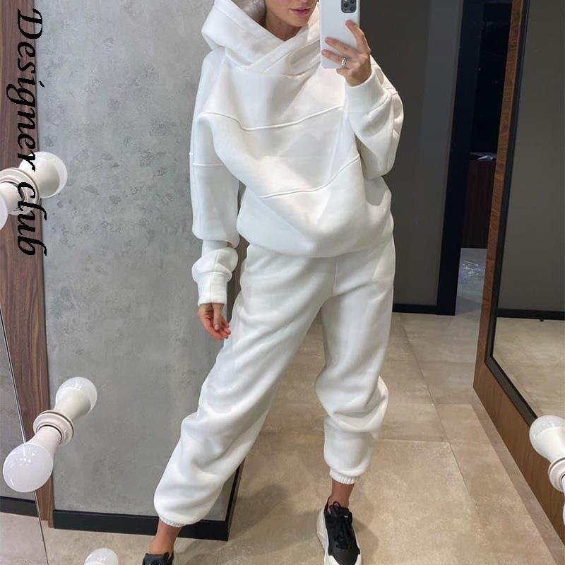 Womens Oversized Tracksuit Warm Fleece Suits Hoodies Tops Casual Sweatshirts Jogging Pant Outfits Sweatpants