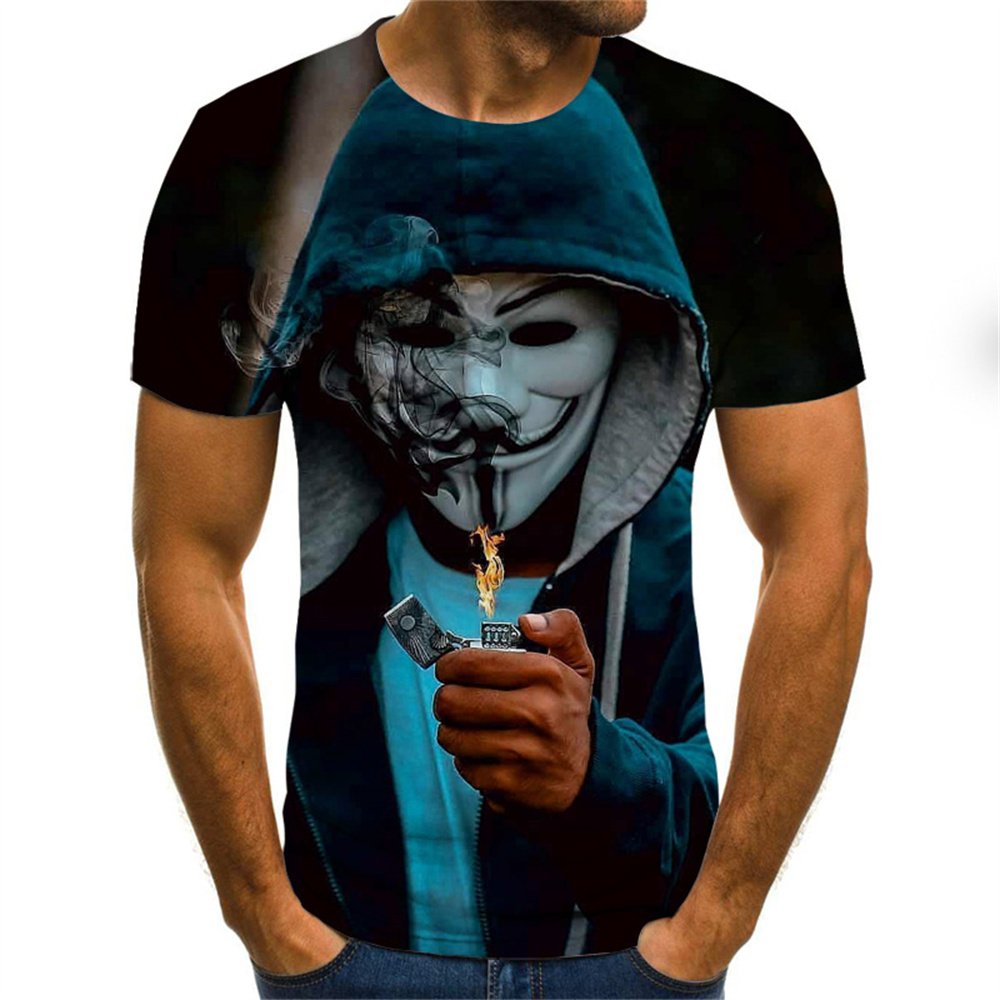 Funny clown T-shirt men's clown face tops 3D printed fashion short-sleeved cool clown shirt round neck fashion men's T-shirt